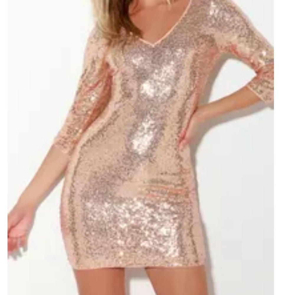 Lulus Sequin V-Neck Dress Xs